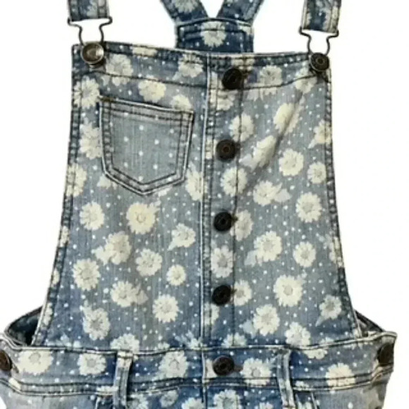 Cherokee White Daisy Flower Blue Denim Print Shortalls Overalls Girls Sz X Large - Picture 4 of 11